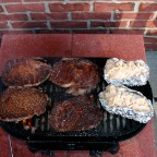 a bird's eye view: ribeyes and stuffed baked potatoes